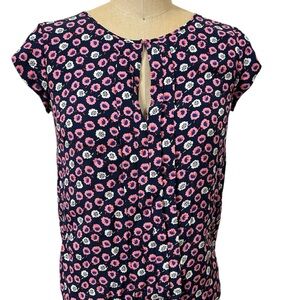 Boden Cap Sleeve Women’s sz 2 white/pink Floral Pullover Top Blouse Pleated EUC